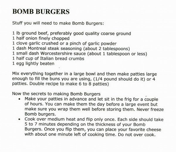 BOMB BURGERS RECIPE